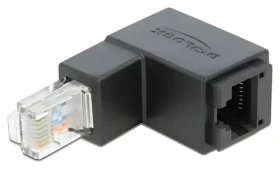 DeLock adaptér RJ45 (M) pravouhlý dole - RJ45 (F) Cat.6 UTP čierna / Adaptér / Cat6 UTP / pozlátené kontakty (86423)