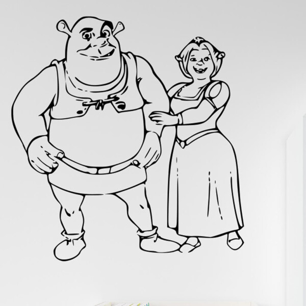 Veselá Stena Samolepka Shrek a Fiona Farba: černá, Veľkosť: 60 x 63 cm