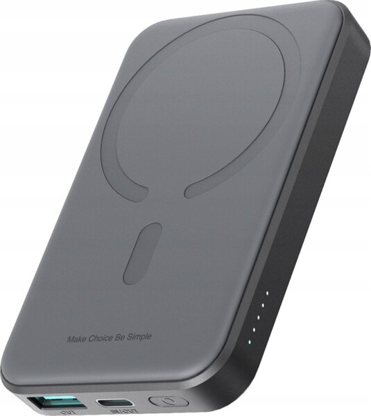 Joyroom Powerbank JR-W020 Mini 5000mAh USB-A USB-C indukcyjny 20W - Čierny + kabel USB-C / USB-C