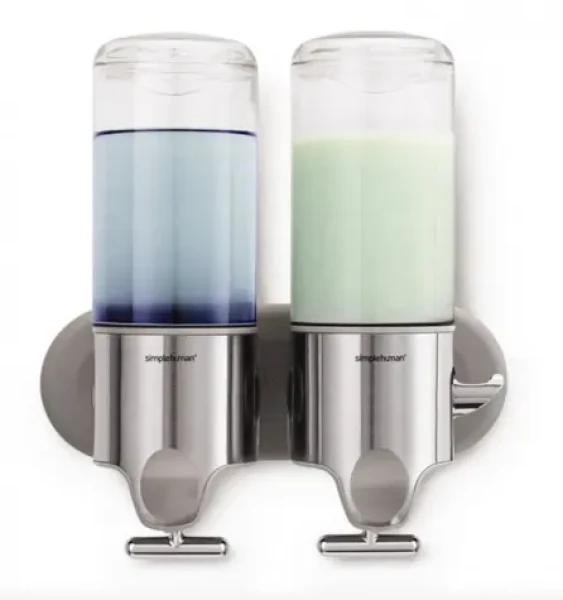 Simplehuman BT1028 Dávkovač mydla a šampónu na stenu / 2x 444 ml / nerez (BT1028)