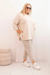 Dámska blúzka v nadmernej veľkosti s bavlnou, vreckom a vyhrnutými rukávmi béžová UNI