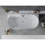 MEXEN/S - Oval Slim voľne stojaca vaňa nástenná 170 x 80, biela/čierna, sifón a prepad chróm 52661708075-01