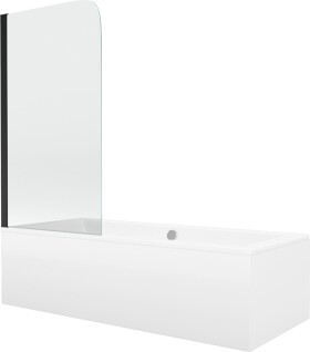 MEXEN/S - Cube obdĺžniková vaňa 180 x 80 cm s panelom + vaňová zástena 70, transparent, čierna 550518080X9007017000