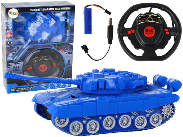 Mamido Tank R/C s diaľkovým ovládaním, svetlá, zvuk, modrý 1:18 27MHz