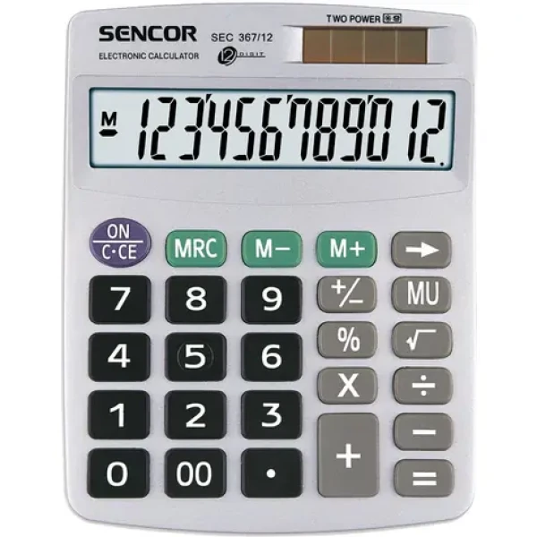 Sencor SEC 367 / Kalkulačka / 12 miestny LCD displej / 1xLR44 (8590669044832)