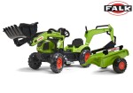 FALK Šliapací traktor 2040N Claas Arion 410 s nakladačom rýpadlom a vlečkou