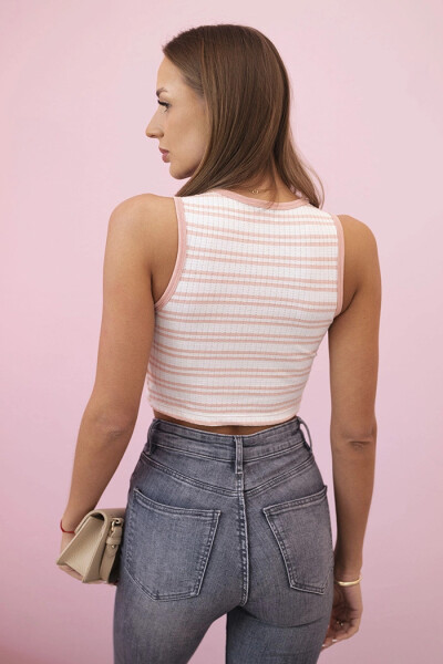 Dámsky bavlnený top s výstrihom a zlatým akcentom Powder Pink UNI