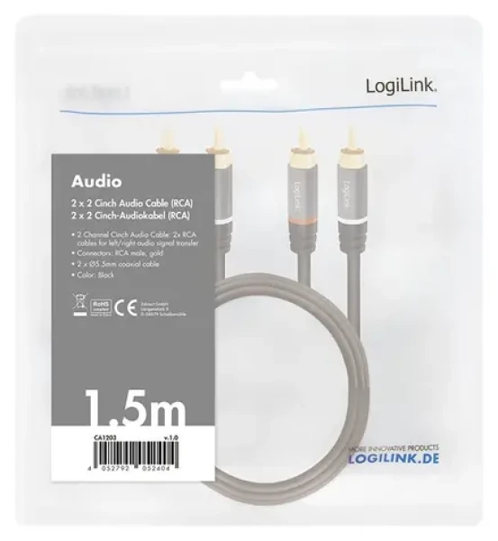 LogiLink Audio kábel 2x RCA - 2x RCA čierny / Audio kábel / 1,5 m (CA1203)