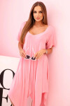 Dámske viskózové šaty s krátkymi rukávmi a rozšíreným lemom svetlo ružové UNI