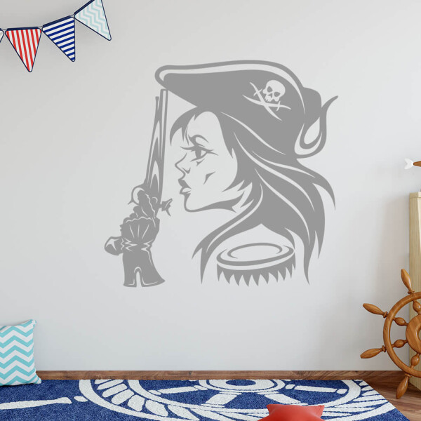 Veselá Stena Samolepka Hlava Pirátky Farba: šedá, Veľkosť: 80 x 80 cm
