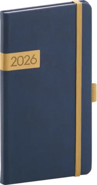 NOTIQUE Vreckový diár Twill 2026 modro-zlatý / 9 x 15.5 cm (PGD-KAPTW-6016)