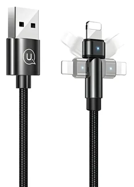 USAMS SJ476 U60 čierna / Dátový kábel / Lightning / 2A / 1 m / otočný konektor (SJ476USB01)