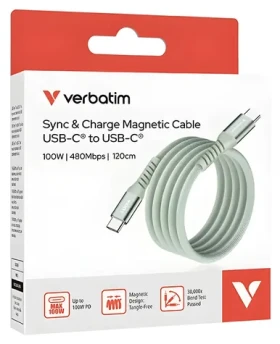 Verbatim 31855 Magnetický 100W USB-C kábel 1.2m zelená / USB-C (M) / USB-C (M) / PD QC 3.0 (31855)