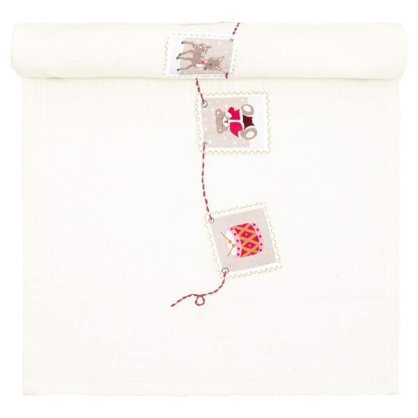 GREEN GATE Vyšívaný bavlnený behúň Xmas Letter White