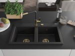 MEXEN/S MEXEN/S - Hektor granitový drez 2-bowl 800 x 480 mm, čierna, zlatý sifón 6521802000-77-G