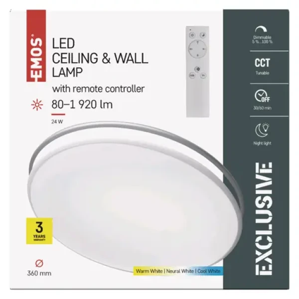 Emos Prisadené LED svietidlo ZM5165 / kruh / 24 W / teplá-studená biela / stmievateľné / diaľkový ovládač / IP20 (1539084002)