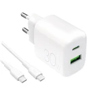Puro PRO LITE biela / Sieťová nabíjačka / USB-A + USB-C / PD 30W / kábel USB-C-USB-C 1,2m
