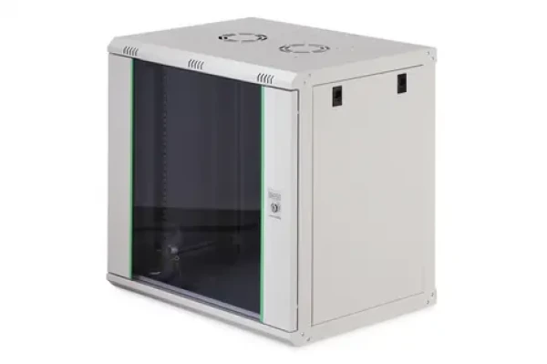 Digitus Dynamic sivá / Nástenný rozvádzač / 19" / 12U / 607x600x450 mm / sklenené dvere / IP20 (DN-37108)