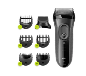 Braun Series 3 3000BT ShaveStyle čierna, šedá / Planžetový holiaci strojček / 3 hlavice SensoFoil / WetDry / 5 nástavcov (3000BT Black/Grey)