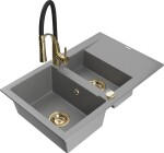 MEXEN/S MEXEN/S - Gaspar granitový drez 1.5 s odkvapkávačom vrátane batérie Aster, šedá 6507-71-73450-57-G