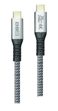 2GO strieborná / Dátový kábel / USB-C na USB-C / 240 W / 2 m / USB 3.2 Gen 2x2 / Thunderbolt 3 (797515)