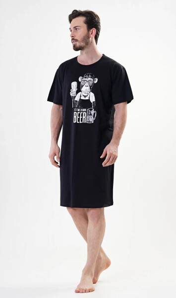 Pánska nočná košeľa s krátkym rukávom Monkey - Vienetta M černá s bílou