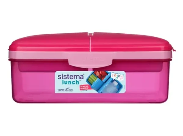 Sistema Lunch Quaddie Delený desiatový box 1.5 l s 3 výklopnými priehradkami vo veku as fľašou na pitie ružová (8592001423428)