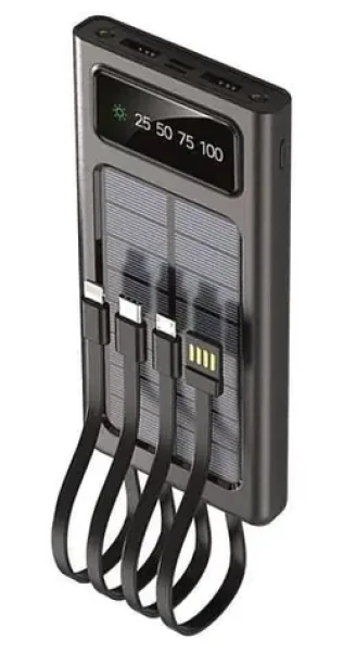 2GO Solar 797371 čierna / Powerbanka / 10 000 mAh / solárne dobíjanie / LED svietidlo / hliníkové telo (797371)