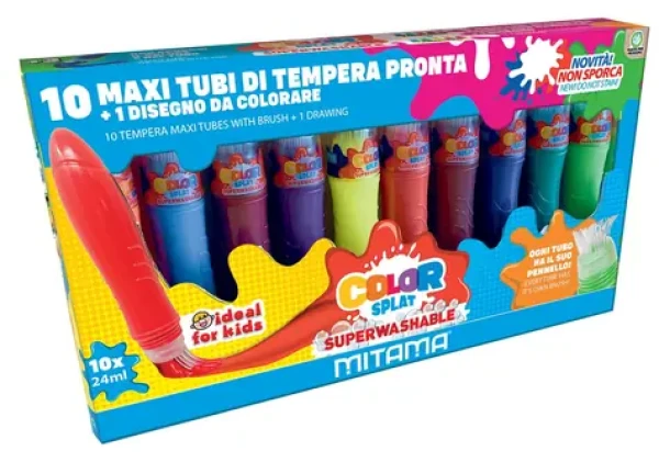 MITAMA 62864 / Temperové farby / sada 10 x 24 ml / jasné a neónové / so štetcom / superumývateľné (62864)