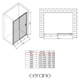 CERANO - Sprchové posuvné dvere Varone LINE Ľ/P - 6 mm - čierna matná, grafitové sklo - 90x195 CER-478102