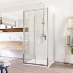 Mereo Sprchovací kút, Lima, štvorec do priestoru U, zasúvací, 100x100x100 cm, chróm ALU, sklo Číre CK85733K