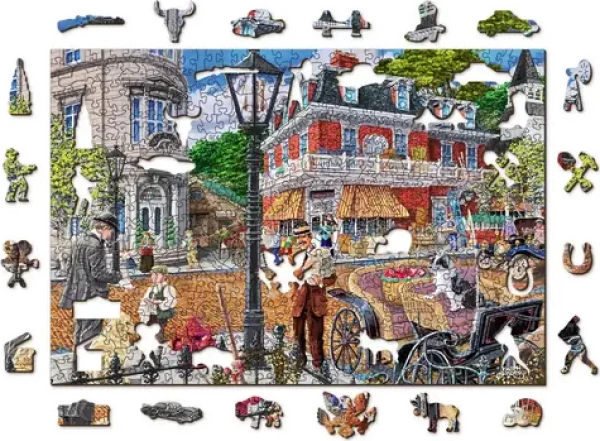 Wooden City Drevené puzzle Hlavná ulica 2v1