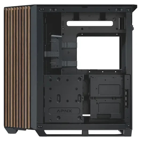 APNX V1 Midi-Tower ATX case čierna-drevo / ATX / 3x 360 mm ARGB / 1x 120mm ARGB / bez zdroja / priehľadná bočnica (APCM-VI01103.11)