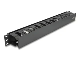 DeLock 19" Kabelmanagement panel čierny / Panel pre správu káblov / 1U / plast / snímateľná predná krytka (67021)