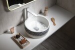 SAPHO - PRIORI keramické umývadlo na dosku Ø 41 cm, bielá s modrým vzorom PI027