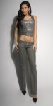 Sexy studded disco-pants with glitter grey 42