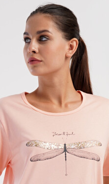 Dámske domáce šaty s krátkymi rukávmi Dragonfly světle lososová 2XL