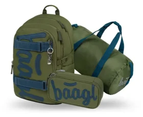 BAAGL SET 3 Skate Olive: batoh, peračník, športová taška GRS (A-36058)