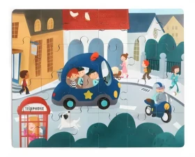 TOP BRIGHT Drevené puzzle s hračkou Policajné auto