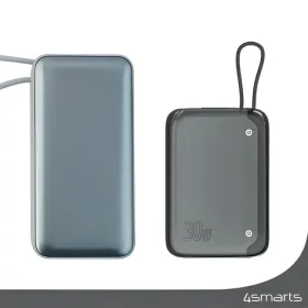 4smarts Pocket 10000mAh vesmírne šedá / Powerbanka / 30W PD / vstavaný USB-C kábel / LCD displej (540699)