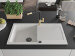 MEXEN/S MEXEN/S - Leo granitový drez 1 s odkvapkávačom vrátane batérie Flora, biela 6501-20-670401-57-B