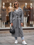 Dlhý dámsky kabát s opaskom na prechodné obdobie, tmavošedý, FashionStreet NY0773 L