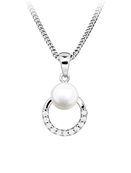 Silver Cat Strieborný náhrdelník s pravou perlou a zirkónmi Pearls SC601 (retiazka, prívesok)