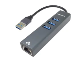 PremiumCord Adaptér USB 3.0 - RJ45 sivá / Adaptér / Gigabit Ethernet / 3x USB 3.0 / 0,15 m (kuethernet7)