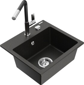 MEXEN/S MEXEN/S - Milo granitový drez 1-miska vrátane batérie Flora, čierna/zlatá metalik 6505-75-670401-07