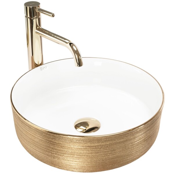 REA - Umývadlo na dosku Sami White Brush Gold REA-U6630