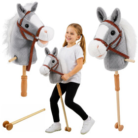Mamido Kôň na tyči Hobby Horse so zvukmi a kolieskami 100 cm sivý