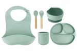Momi AMI zelený / Detský silikónový jedálenský set (AKCE00045)
