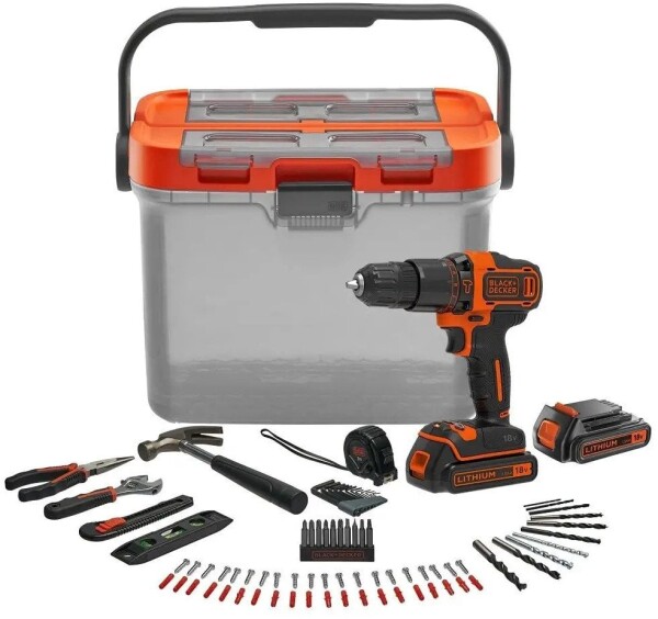 Black&Decker Akku-Schlagbohrschrauber BCKSB04, 18Volt(orange/schwarz, 2x Li-Ionen Akku 1,5Ah, Aufbewahrungsbox, 78-teiliges Zubehör-Set)