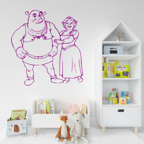 Veselá Stena Samolepka Shrek a Fiona Farba: fialová, Veľkosť: 100 x 105 cm